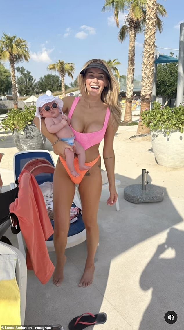 Sweet: The former Love Island star, 34, shared a slew of adorable photos with her baby girl Bonnie, two months, during their first holiday in Dubai