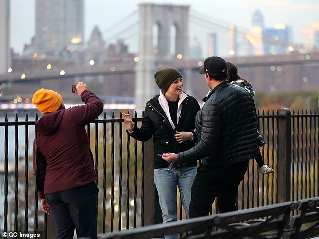 New York view: The cast was filming before darkness fell