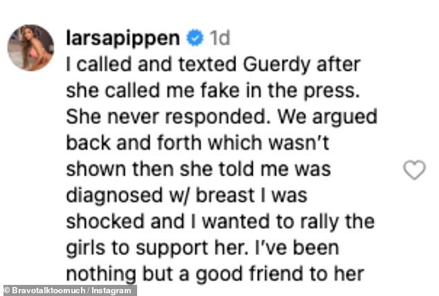 Clap back: In her Instagram comment, Larsa shot back: 'I've been nothing but a good friend to (Guerdy)'