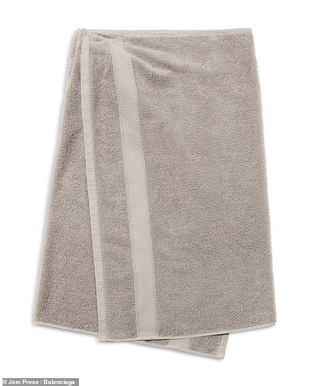 The Balenciaga towel skirt in beige can be pre-ordered in sizes small or medium
