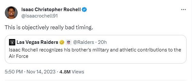 Rochell complained about the way the Raiders handled their decision after news of his release broke