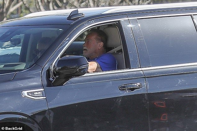 In the photo: Arnold Schwarzenegger is being sued by a cyclist he accidentally hit with his car in LA in February (photo)