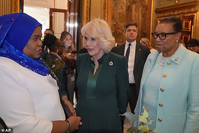 Camilla chats to guests as she attends the Commonwealth Women Leader event