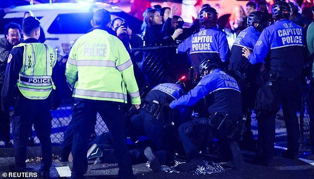 Police said about 150 people tried to storm the Democratic Party headquarters on Wednesday