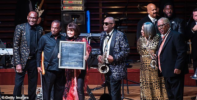2019 Marian Anderson Award Honorees George Brown, Robert 'Kool' Bell, Dennis Thomas and Ronald Bell of Kool & The Gang pose on stage with award during the 2019 Marian Anderson Award honoring Kool & The Gang at The Kimmel Center in 2019