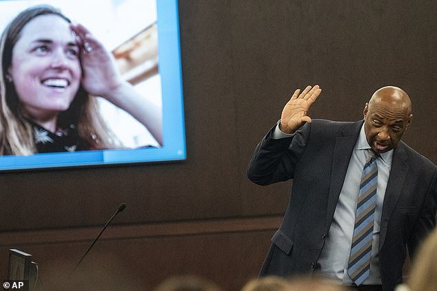 State's Attorney Rickey Jones references Anna Moriah Wilson's defense wounds as he addresses the jury during the sentencing portion of Kaitlin Armstrong's murder trial in Austin, Texas