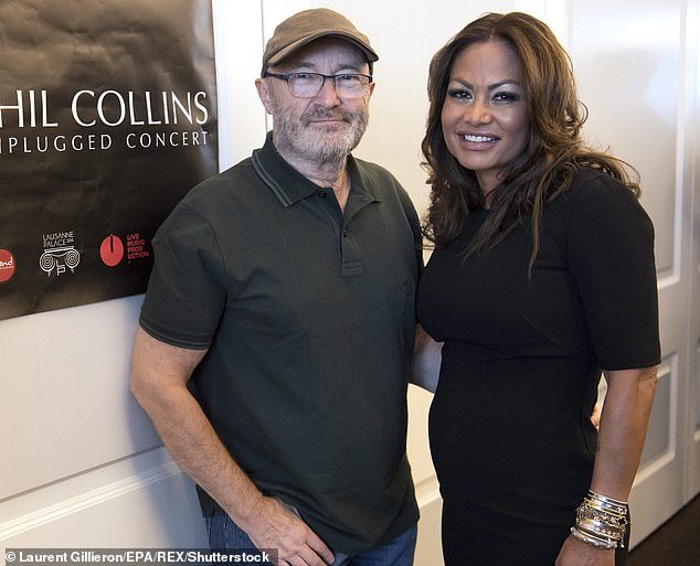 Cevey, who still uses her married name Collins, was married to British rock singer Phil Collins from 1999 to 2006.  They are pictured together in 2016.