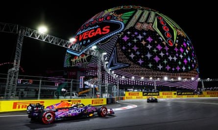 Max Verstappen passes the Sphere on his way to victory in Las Vegas