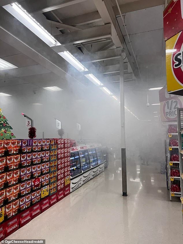 The device released a thick cloud of fog that covered shoppers, cash registers and shelves in the store