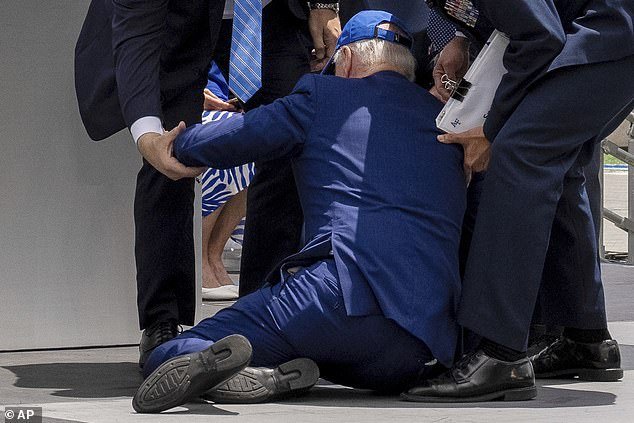 The commander-in-chief stumbled, hit the ground and sent cadets and Secret Service rushing to grab his arms as he handed out diplomas in Colorado