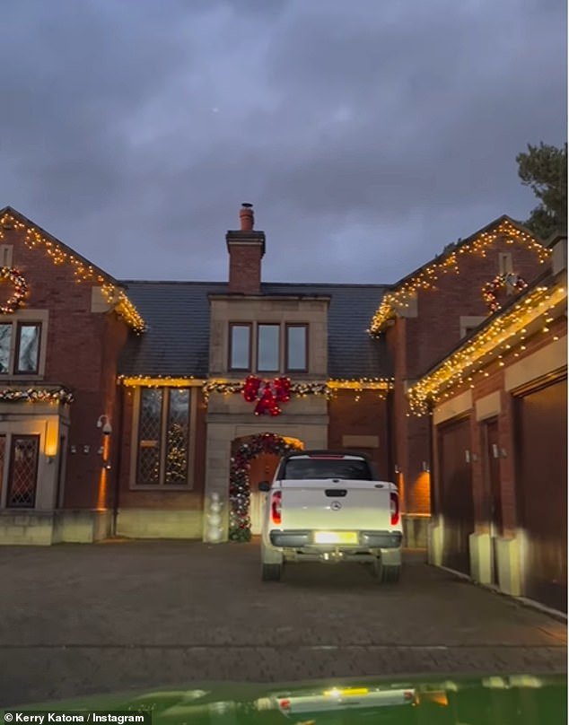 Festive!  The Atomic Kitten singer, 43, filmed her decorating the outside of her home with Christmas lights, a large red glittery bow above her door, a bunting arch and a wreath.