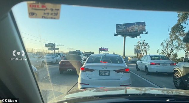 Social media users reported being stuck in an hours-long traffic jam after the shooting