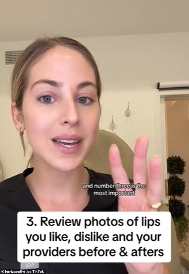 Finally, she emphasized the importance of finding photos of lips you like and don't like to show to the doctor