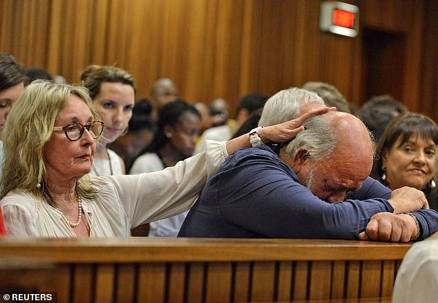 Mr Barry Steenkamp (right), Reeva's father, died in September, but both he and his wife June (left) said they were against the killer's release