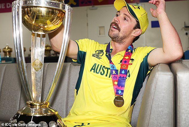 World Cup finals star Travis Head's wife also faced vicious abuse from fans on social media (Photo: Head celebrates victory)