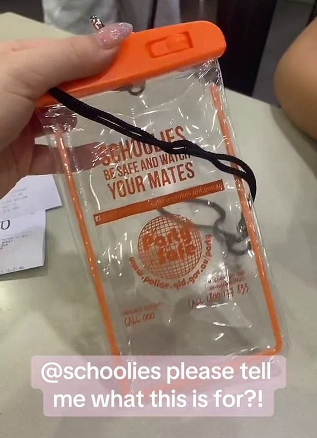 Participants in this year's Schoolies were each given a tote bag containing a drawstring pouch for their phones, numerous safety brochures and the nail stopper that left many confused.