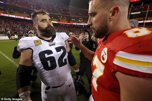 The NFL star brothers hugged after Jason and the Eagles defeated Travis and the Chiefs