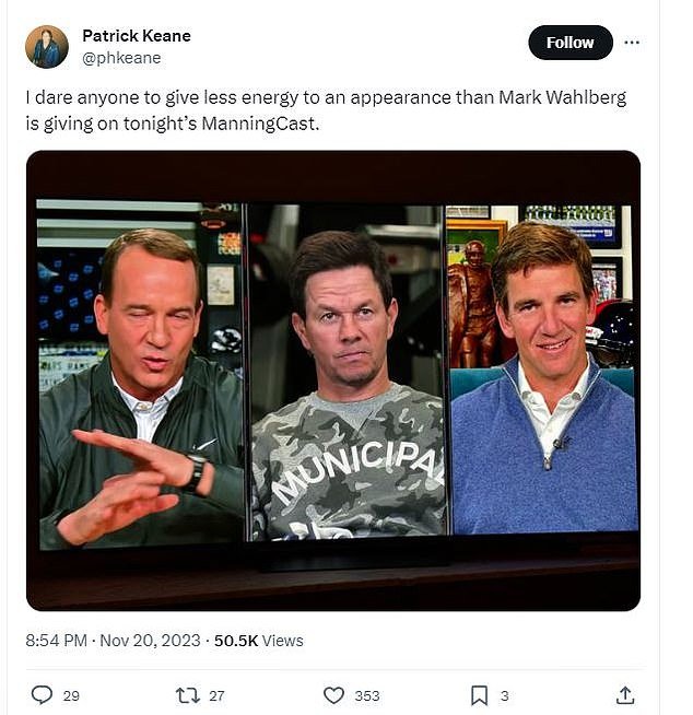 1700553406 841 Mark Wahlberg is roasted for looking miserable on ManningCast for