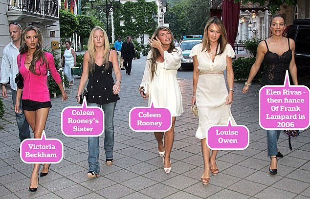 L-R: Victoria Beckham Coleen Rooney's sister, Coleen Rooney, Louise Owen and Elen Rivas – then fiancée of Frank Lampard in 2006