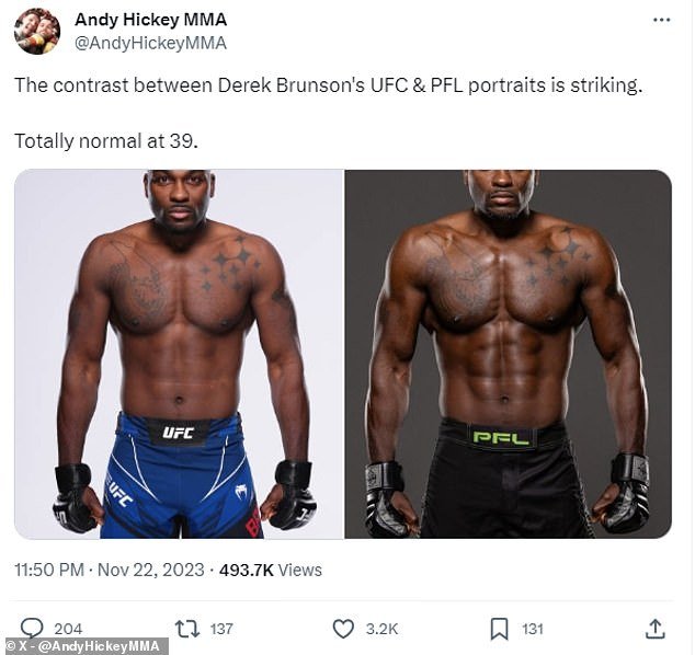 An MMA account on X pointed out the contrast between Brunson's two photos