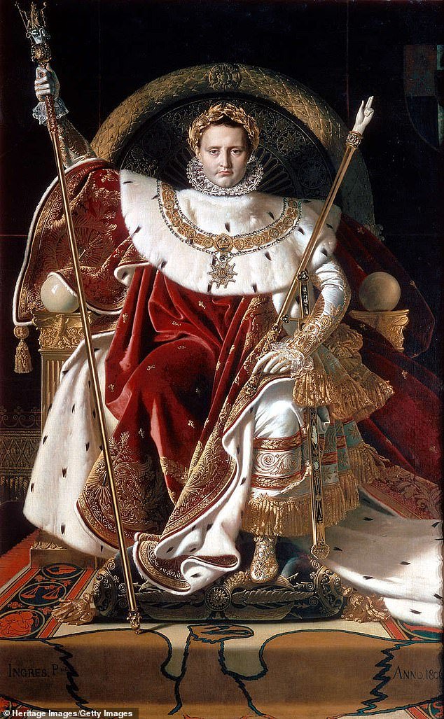 Napoleon, pictured above on his imperial throne in 1804, was six years younger than his wife Josephine