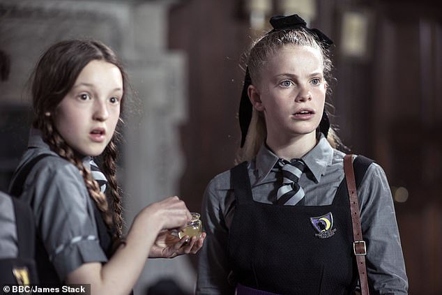Bella (left) next played the role of Mildred Hubble in the CBBC adaptation of The Worst Witch (pictured alongside Jenny Richardson in 2017)