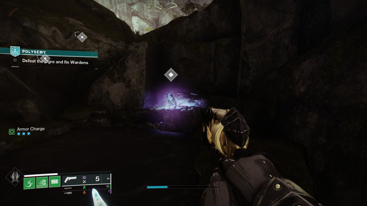 An image of a translucent cat sitting against a cliff in Destiny 2: Season of the Wish