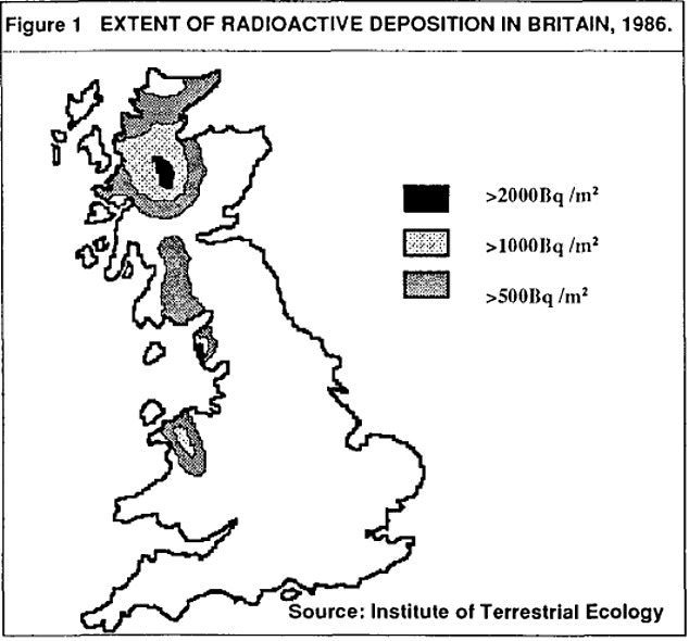 Nuclear disasters abroad have struck Britain before.  This map, provided to MPs in 1993, shows areas of Britain most affected by the aftermath of the 1986 Chernobyl nuclear power station explosion