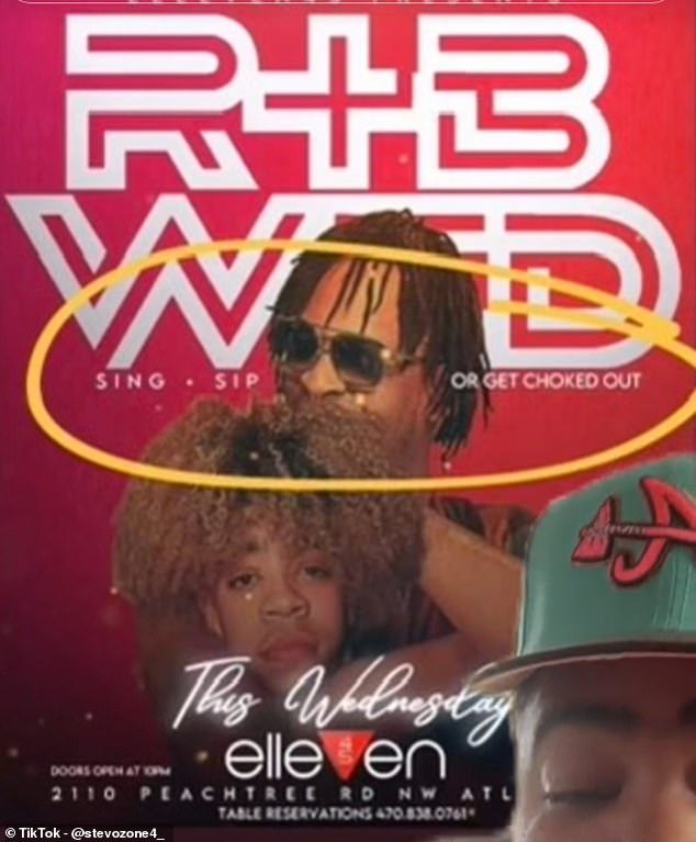 The original flyer, seen above in a TikTok video, showed the rapper putting his son in a headlock before being switched