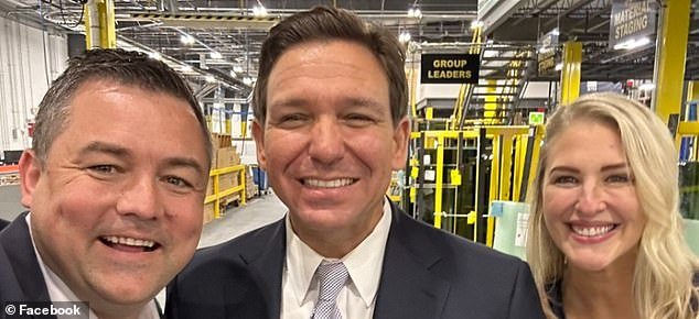 The alleged incident, now under investigation by Sarasota police, happened when Christian and the unnamed accuser were alone in her home on October 2.  Pictured: Christian and Bridget Ziegler with Florida Governor Ron DeSantis (center)