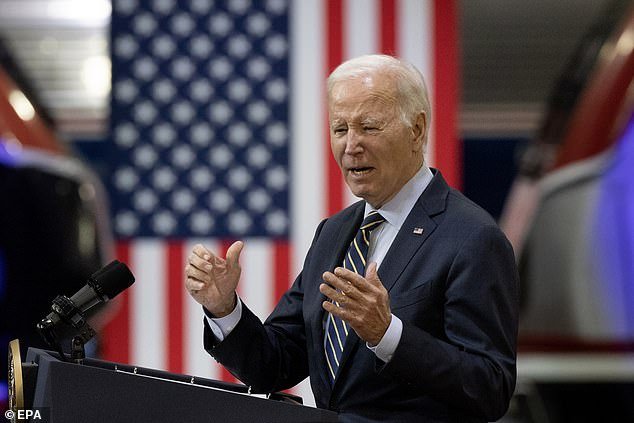President Joe Biden traveled to Bear, Delaware, on Monday to announce $16 billion in rail spending during a visit to an Amtrak repair shop