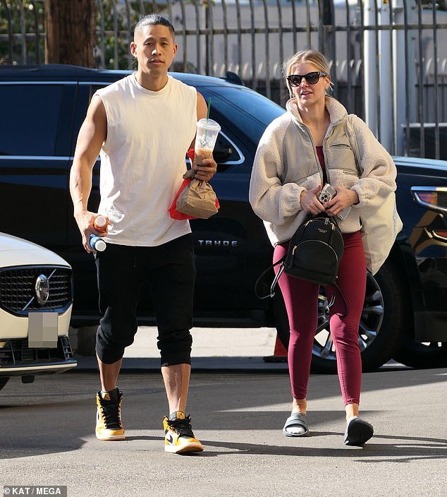 Pain relief: Ariana Madix returned to Dancing With the Stars rehearsals after her Thanksgiving feast.  The Vanderpump Rules star, 38, showed up to practice on Friday with a bottle of Excedrin in hand and was joined by boyfriend Daniel Wai