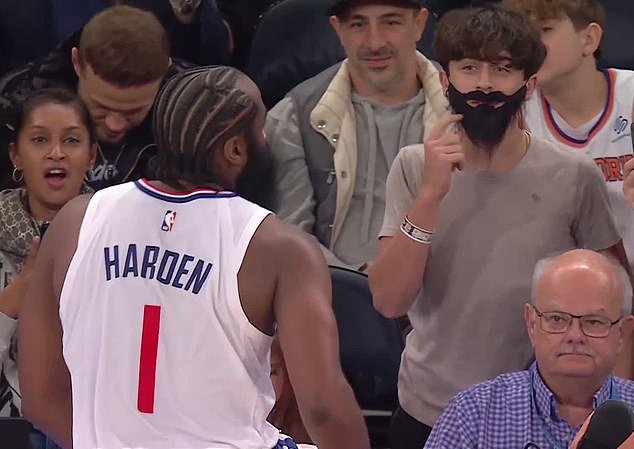 A fan wore a fake beard during James Harden's debut with the Los Angeles Clippers