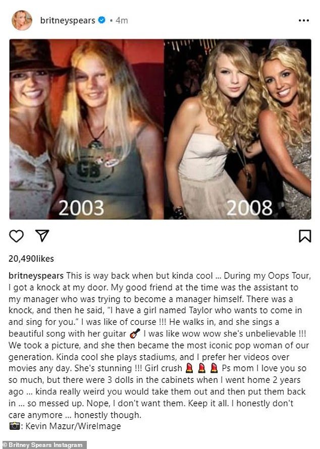 Wow: Britney Spears revealed she was the original Swiftie in a stunning Instagram post she uploaded last Saturday