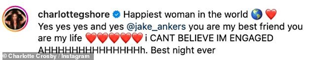 Big day: On Thursday, Charlotte announced that she and beau Jake Ankers are engaged, thirteen months after she welcomed daughter Alba Jean