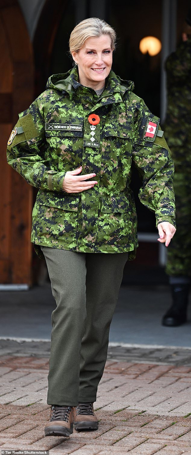 The Duchess of Edinburgh visited the barracks yesterday in military uniform as part of her five-day solo trip to Canada