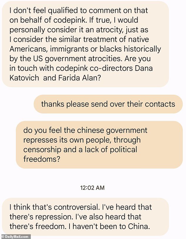 In a series of text messages, Papermaster was unwilling to criticize China's human rights record