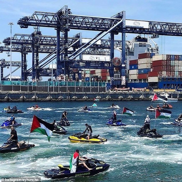 The shipping company targeted in Saturday's jet ski blockade in Sydney's Port Botany has denied claims they were weapons Israel could use in Gaza.