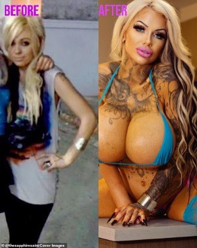 The model, originally from Idaho, has undergone six surgeries to enlarge her breasts, going from A cup to H cup