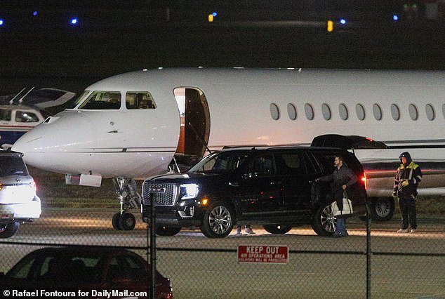 Taylor Swift's private jet is parked on the runway at Kansas City airport on Wednesday evening