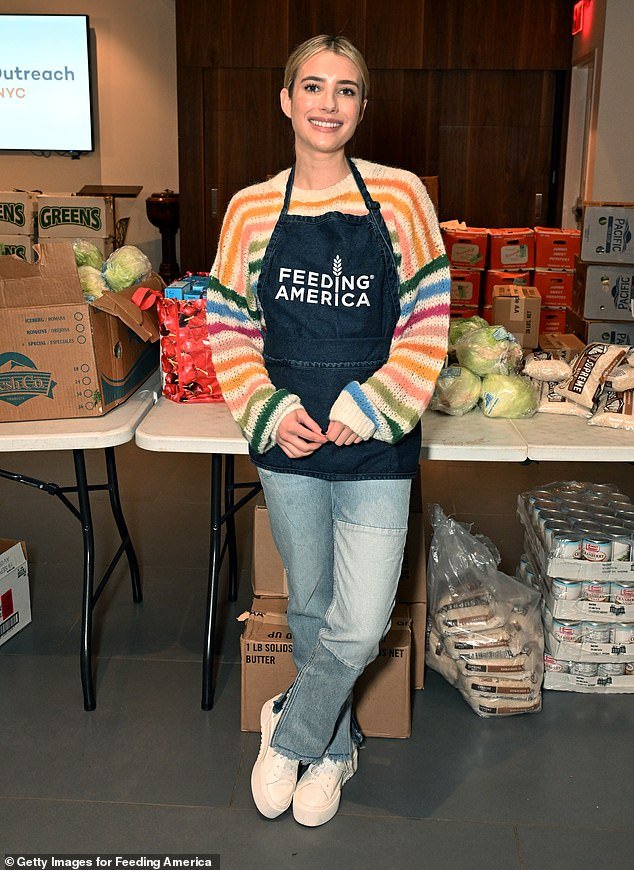 Throwing: Emma Roberts threw in her bit at the Feeding America event in New York City on Friday