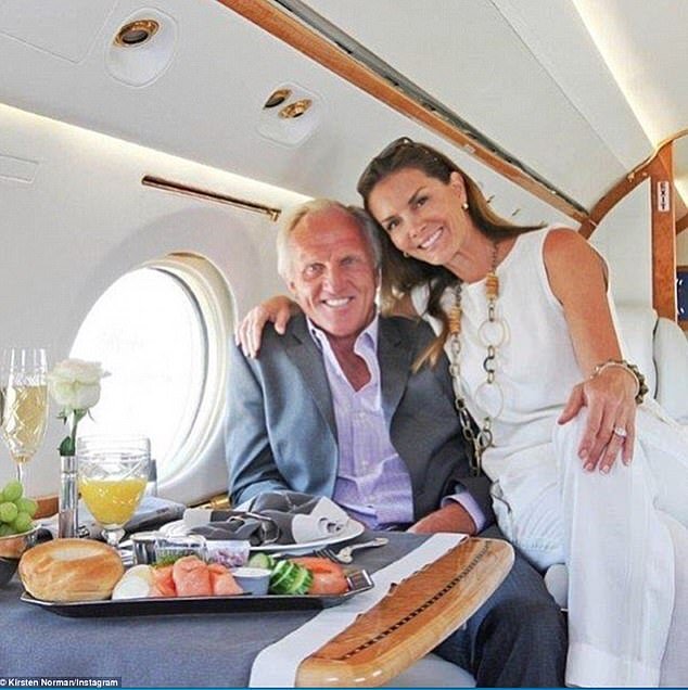 Greg Norman, 68, (left) appears to have well and truly settled down with his third wife of 13 years Kirsten 'Kiki' Kutner, 55, (right) after the dramatic failure of his first two marriages