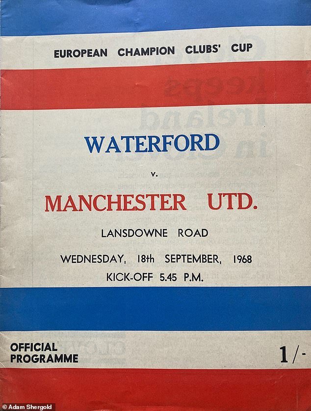 The program report of United's visit to Waterford, played at Lansdowne Road, in 1968