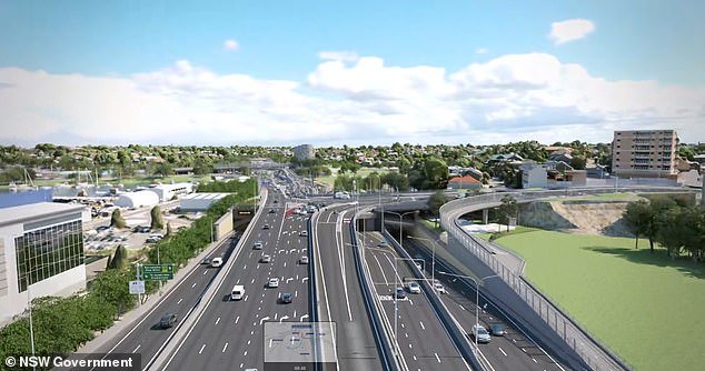 The Minns government warned the interchange could lead to six months of increased congestion as motorists get used to the new 16.6km of tunnels at the interchange (pictured)