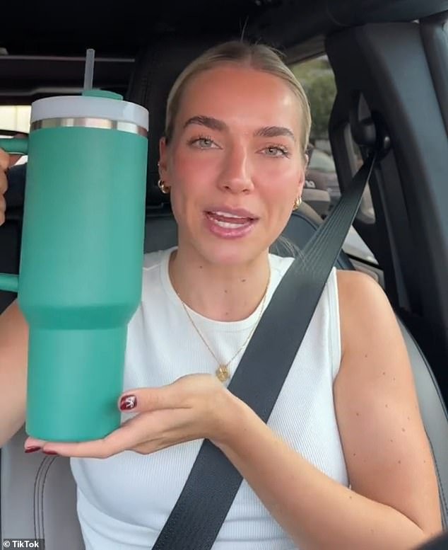 An influencer has left the internet in disgust after revealing she had to 'pee in her Stanley Cup' while grocery shopping because she couldn't find a public toilet