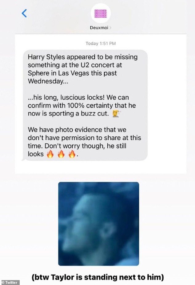 Bold new look: An image of Harry Styles with a buzz cut has gone viral after a fan claimed he was spotted at last year's U2 concert in Las Vegas with the new hairstyle