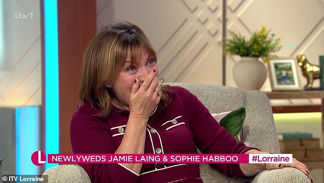 Shocked: The TV presenter looked shocked as she admitted she was 'amazed' and 'honoured' by the artwork before Jamie revealed it was all a joke