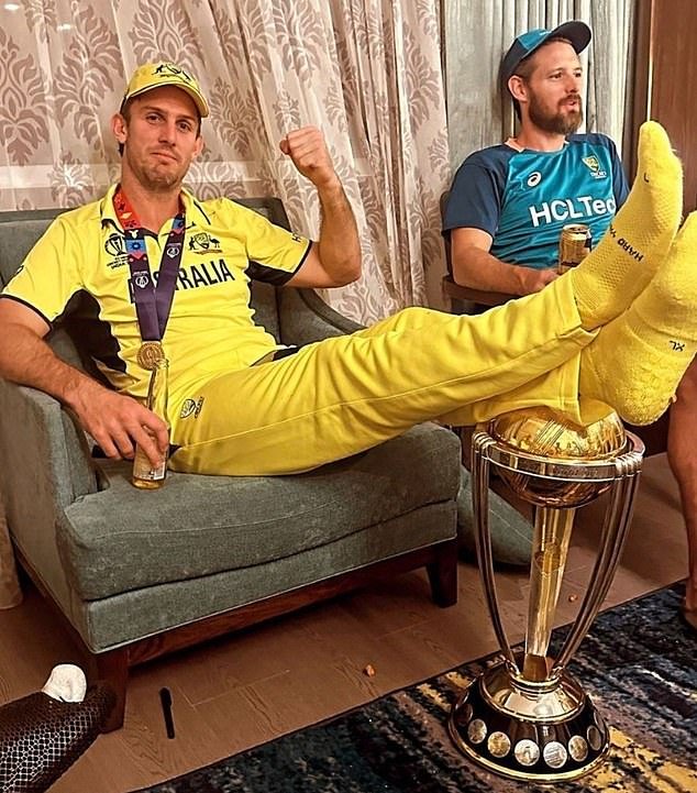 Mitchell Marsh has infuriated Indian fans with this photo of himself holding the World Cup trophy
