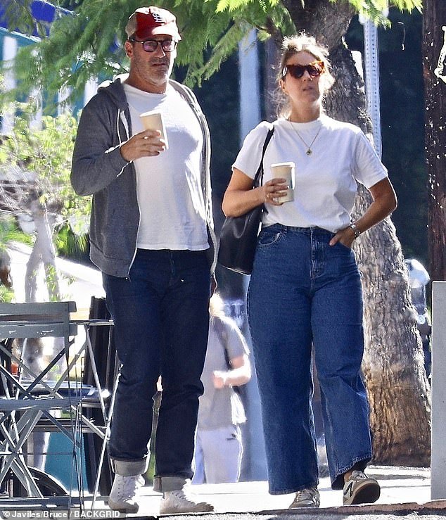 Taking it easy: Jon Hamm was spotted stepping out during a coffee run in the Los Feliz neighborhood of Los Angeles on Thursday