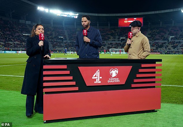 Channel 4's broadcast team were forced to keep their cool following England's draw against North Macedonia on Monday evening, after fans chanted 'Channel 4 is f****** s***' live on air